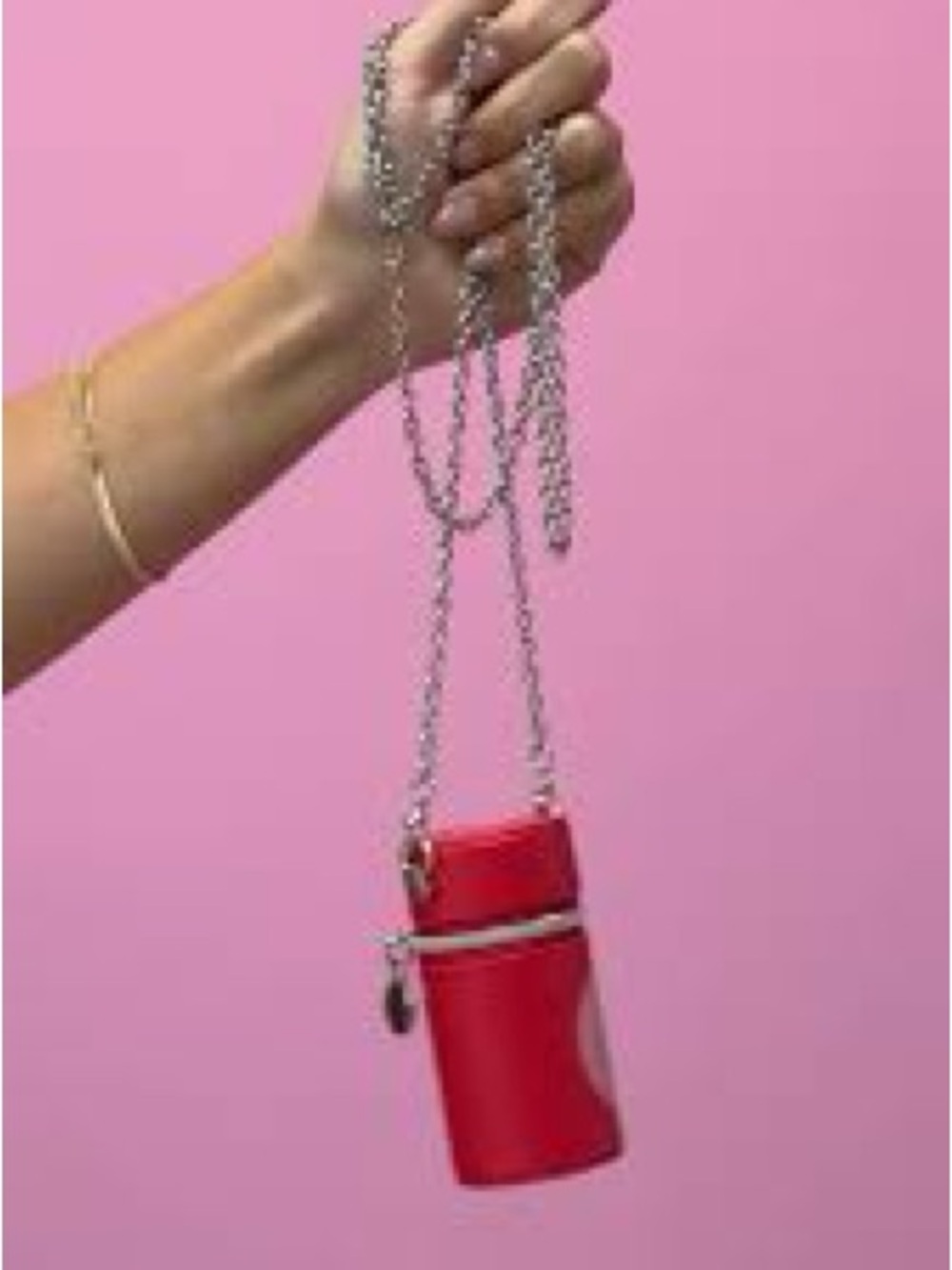 Benefit Pink Cylindrical Crossbody Bag with Silver Chain bag charm - Picture 5 of 6